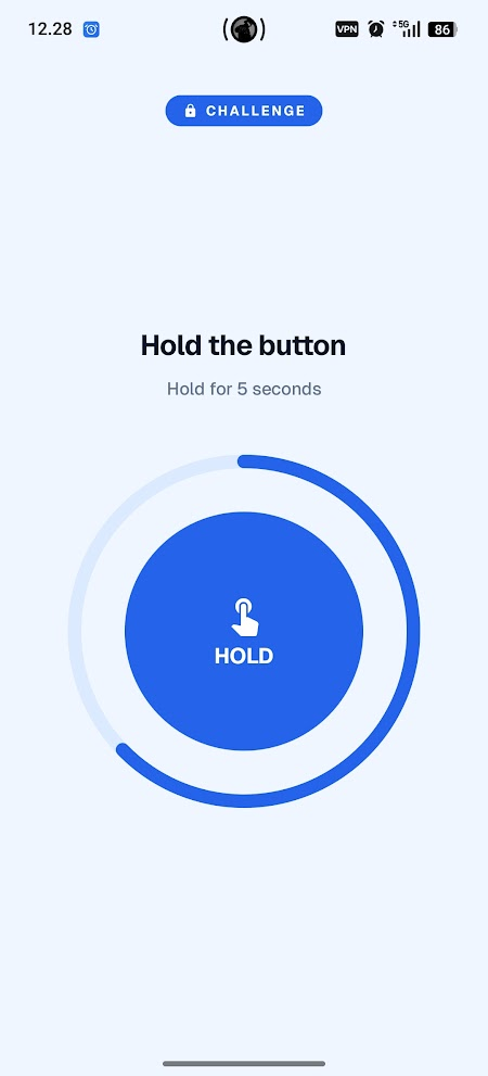 Waker hold challenge with a hold-to-dismiss button